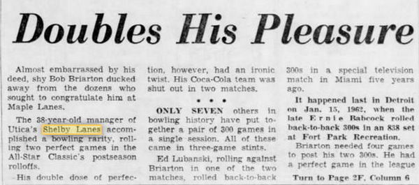 Shelby Lanes - 1965 Article On Bob Briarton